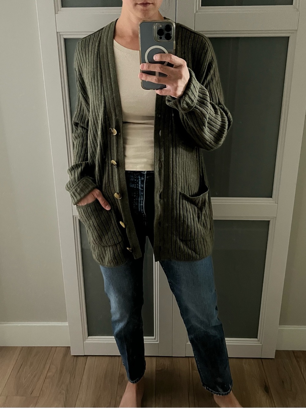 GAP Olive Green Ribbed Button Cardigan
